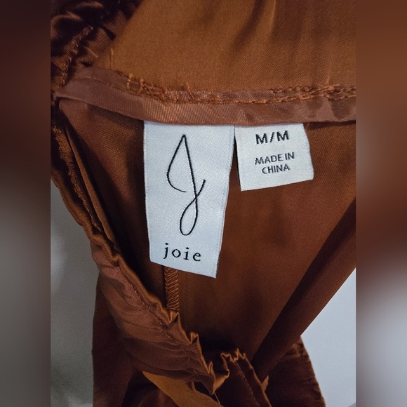 JOIE Camel Rich Brown Satin Wide-Leg Pants Bow Belt Size M - Picture 7 of 8